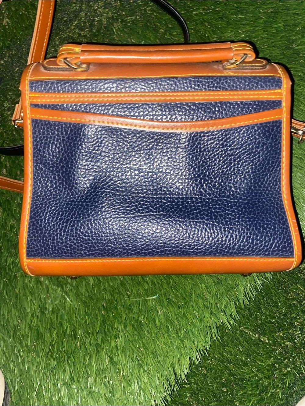 Dooney & Bourke Navy Blue and Brown Leather Top-Handle Satchel